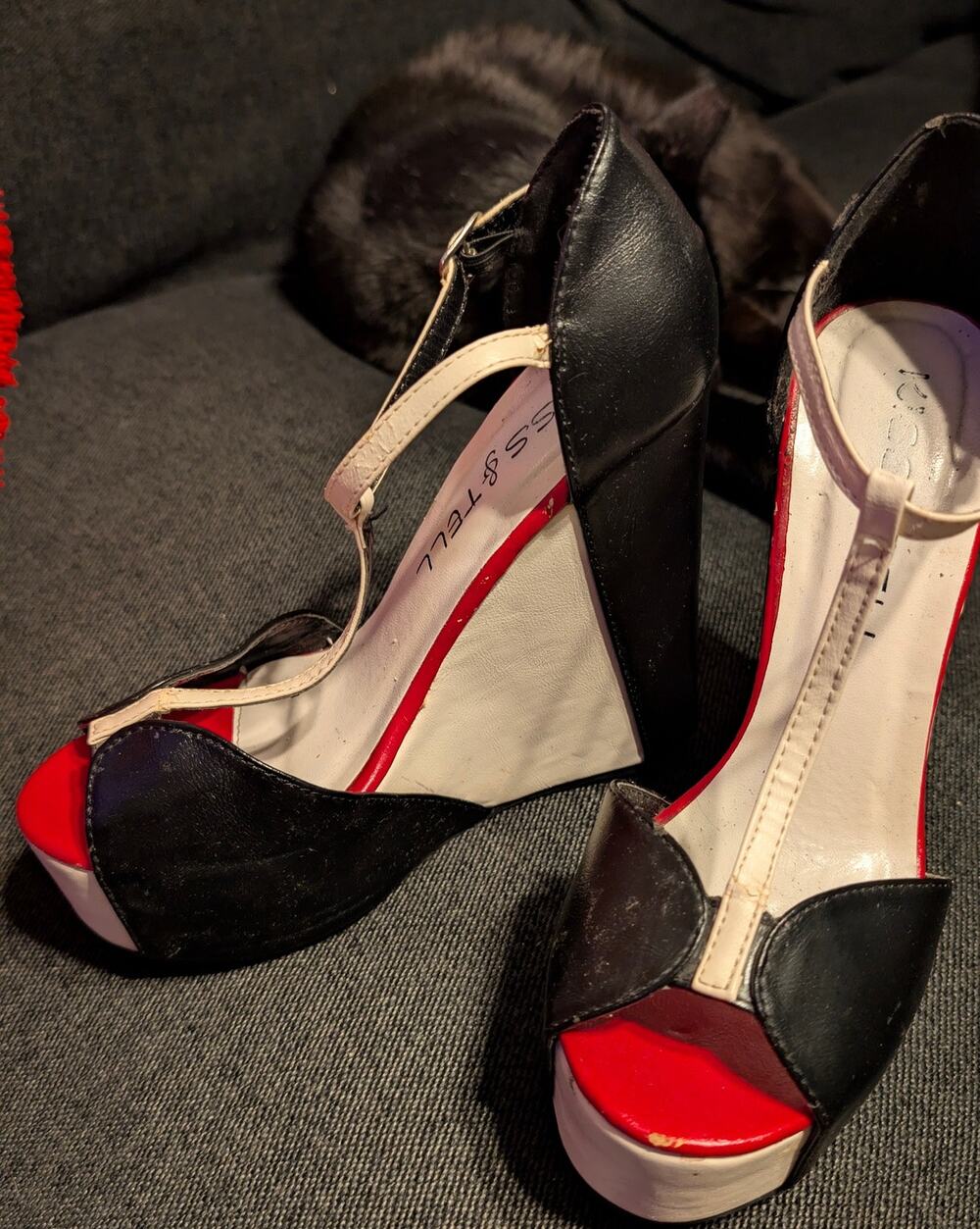Black and White Colorblock Ankle Strap Peep-Toe Heels Size 6
